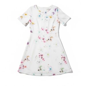 MaxMara INTREND Floral Print a-line White mini Dress size 12 NWOT